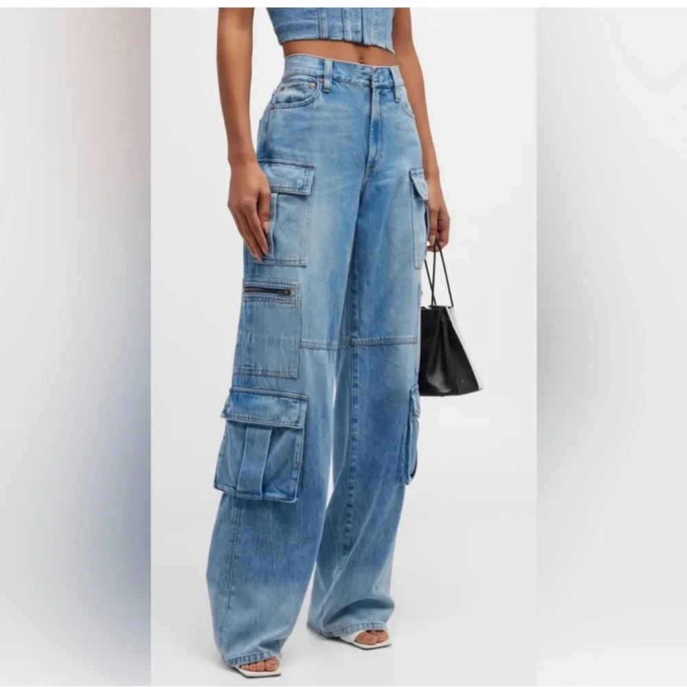 Alice + Olivia Cay Baggy Denim Cargo Pants sz 29 BRAND NEW WITH TAGS - Picture 2 of 10